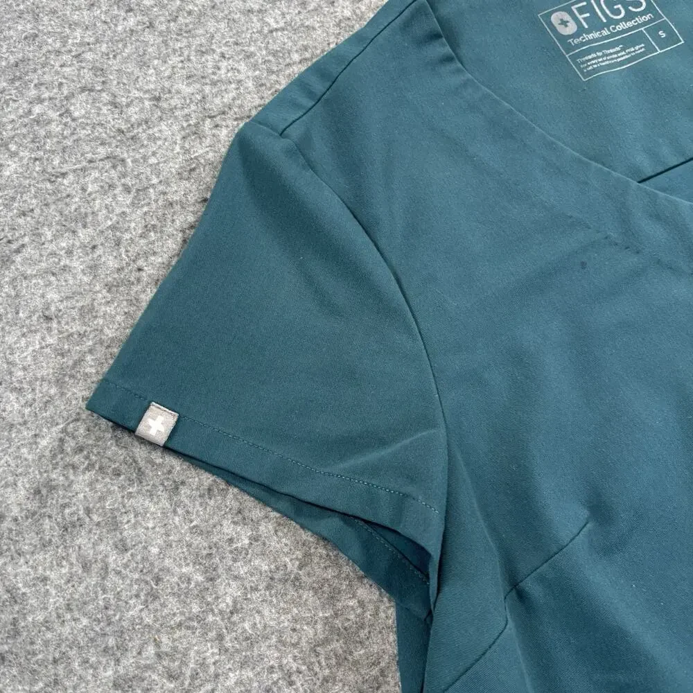 FIGS Technical Collection Casma Scrub Top Women S Dark Teal V-Neck 3-Pocket